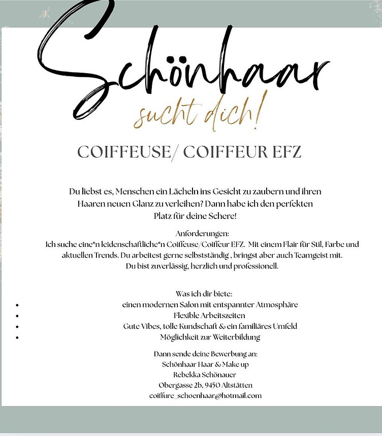 Stelleninserat von Schönhaar: gesucht Coiffeuse / Coiffeur